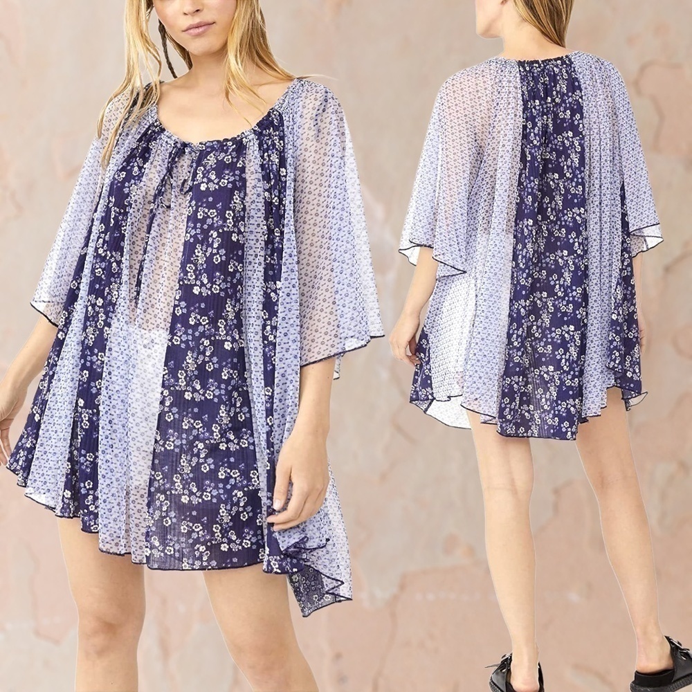 FREE PEOPLE Because I Love You OVERSIZED Flowy Contrast-Fabric Tunic Top NWT/Md - Picture 6 of 13